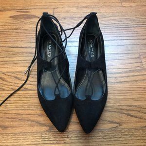 Charles David Black suede lace-up heels black 8.5